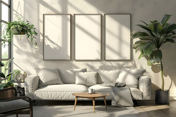 Frame Gallery Mockup at Home 3d render. Generative Ai.