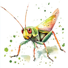 cute Cricket watercolor clipart illustration isolated