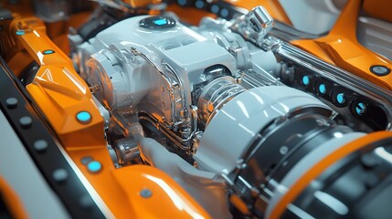Fototapeta premium 37. **3D render of an advanced fuel cell engine with sleek, futuristic design