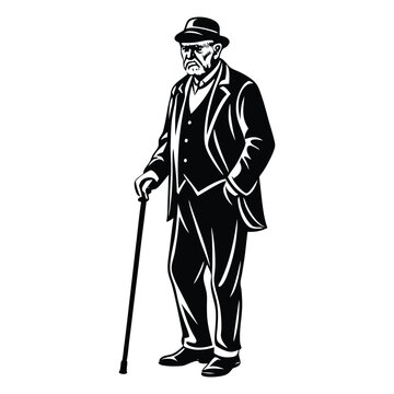 recommend clip art: Elderly Man Using Cane Silhouette, Vector Illustration, Senior, Walking Aid
