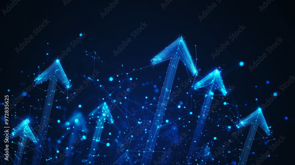 Poster a dynamic set of digital abstract arrows, rendered in a futuristic low poly wireframe style, showcas