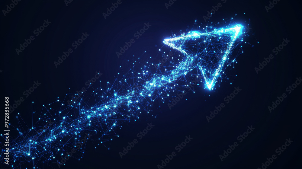 Poster a dynamic set of digital abstract arrows, rendered in a futuristic low poly wireframe style, showcas