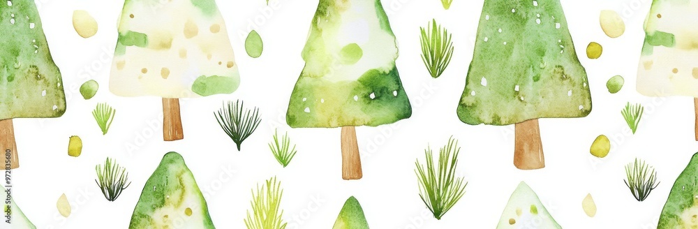 Poster this is a seamless pattern with a foggy spruce forest. fir trees are isolated on a white background.