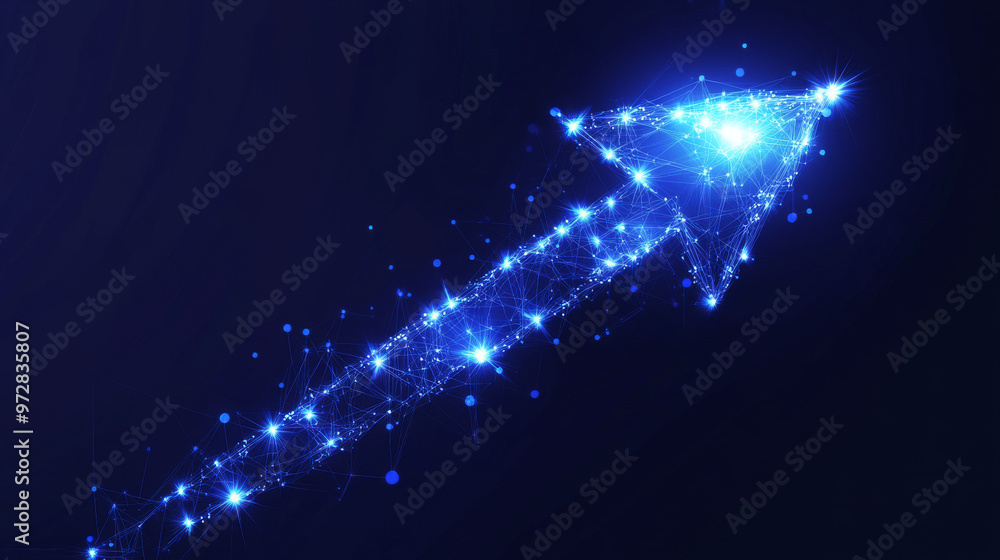 Poster a dynamic set of digital abstract arrows, rendered in a futuristic low poly wireframe style, showcas