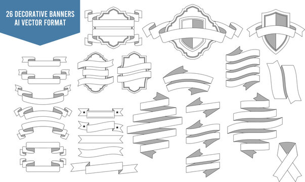 Collection of 26 Decorative Banners | AI Vector | Great for designs with a vintage feel!