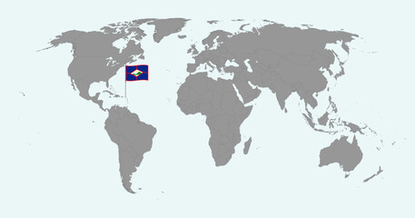 Pin map with Sint Eustatius flag on world map. Vector illustration.