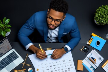A busy entrepreneur organizing their calendar, ensuring time is efficiently divided between meetings, strategy sessions, and rest