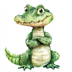 cute Crocodile watercolor clipart illustration isolated