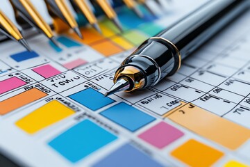A calendar full of color-coded tasks, showing how time management helps organize different types of resources and priorities