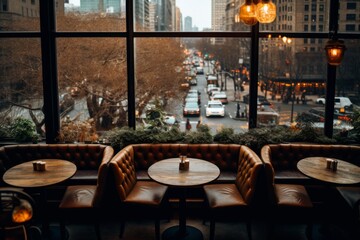 Aerial view of a empty cafe in NYC