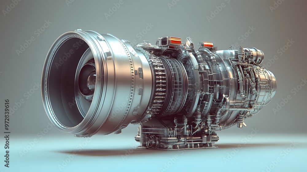 Poster 31. **3d render of a high-performance turbine engine with complex nozzle and heat shield details