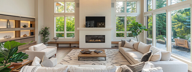 Modern living room winter season cozy room sofa or couch comfortable carpet
