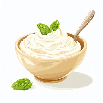 cream bowl with spoon and basil clip art preview