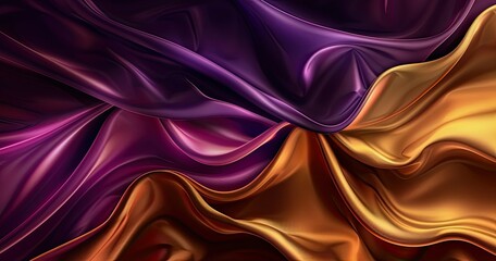 Obraz premium A vibrant display of flowing fabric textures in rich purple, orange, and gold hues, creating a sense of elegance and depth.
