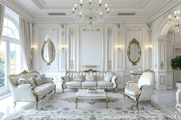 French classic home interior design of modern living room. 3d render. Generative Ai.