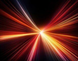 Fototapeta premium image featuring dynamic, flowing light streaks with a spectrum of warm colors ranging from yellow to deep red, against a dark background.