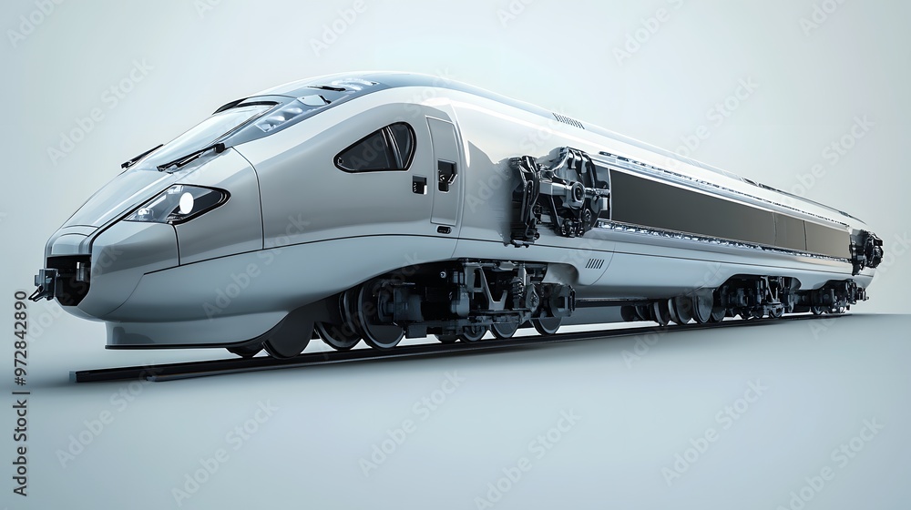 Poster 28. **3d render of a high-speed train engine with advanced aerodynamics and drive components