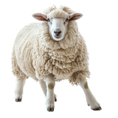 Fototapeta premium Fluffy white sheep standing isolated transparent background