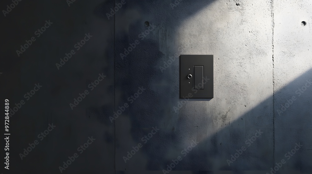 Poster a modern light switch on a textured concrete wall, illuminated by soft natural light, creating a min