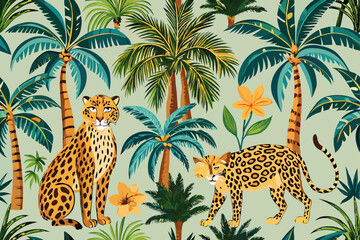 Harmonious pattern of tropical palm Asian leopard.