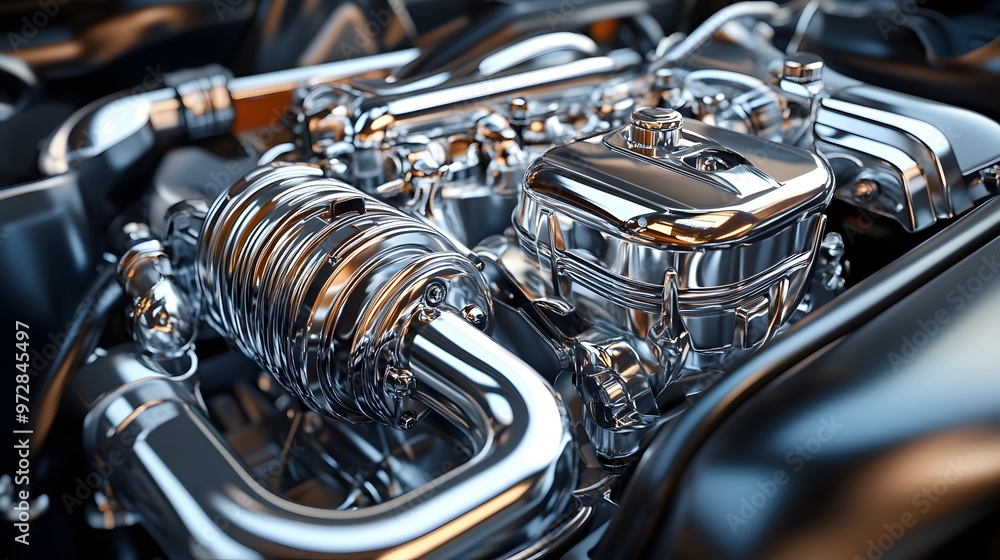 Poster 24. **detailed 3d render of a luxury car engine with polished components and advanced tech features