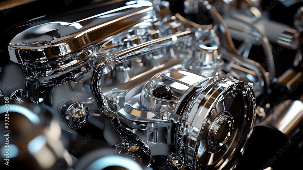 Poster 24. **detailed 3d render of a luxury car engine with polished components and advanced tech features