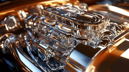 24. **Detailed 3D render of a luxury car engine with polished components and advanced tech features