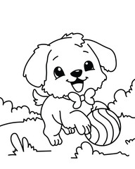 a Cute Little Puppy Playing With A Ball for Coloring book
