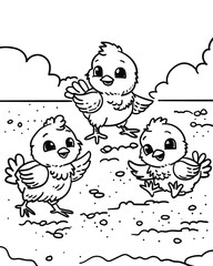Cute Chicks Animal Characters for Coloring Book
