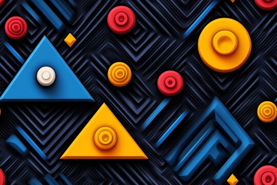 A geometric triangle and zigzag pattern, combining bold shapes and primary colors to create a retro, 80s-inspired vibe