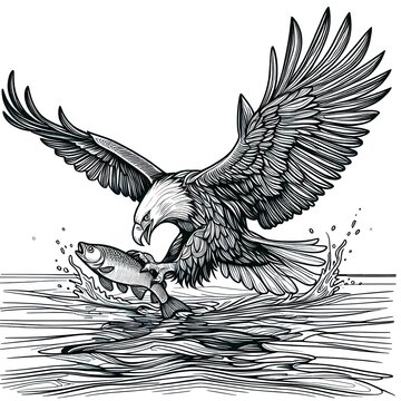 recommend clip art: Eagle caught the fish in the water