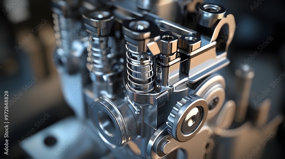 Poster 20. **close-up 3d model of a small two-stroke engine with exposed piston and crankcase