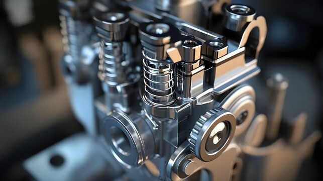 20. **Close-up 3D model of a small two-stroke engine with exposed piston and crankcase
