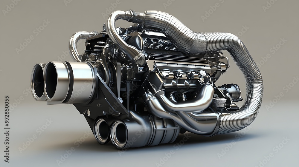 Poster 14. **realistic 3d model of a high-performance racing engine with advanced cooling and fuel injectio