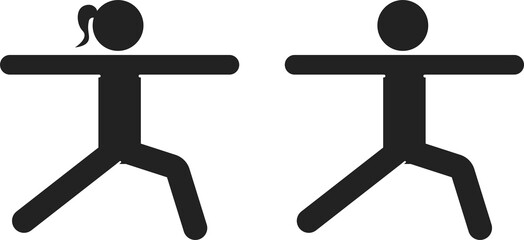 Isolated sport pictogram couple aerobics, yoga, stretching, warm up, cooling down exercise 