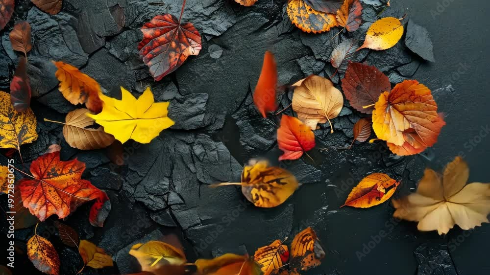Poster exploring the vibrant texture of fallen leaves during autumn in a forest setting