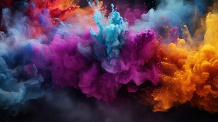A vibrant explosion of colorful smoke and clouds, creating an abstract and artistic visual effect.