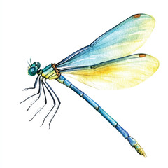 cute Damselfly watercolor clipart illustration isolated
