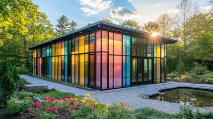 Fototapeta premium A vibrant, modern glass house