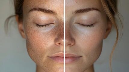 Womans face with and without skin imperfections
