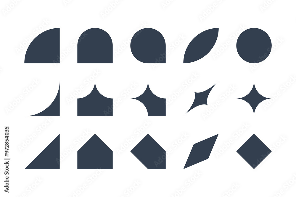 Poster set of geometric shapes with sharp and rounded corners. flat vector design template elements. basic 