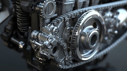 Fototapeta premium 4. **3D depiction of a compact motorcycle engine with visible camshaft and gearbox