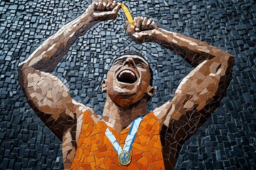 A mosaic of a Soviet athlete winning a medal, capturing the nation's pride in sports and physical culture