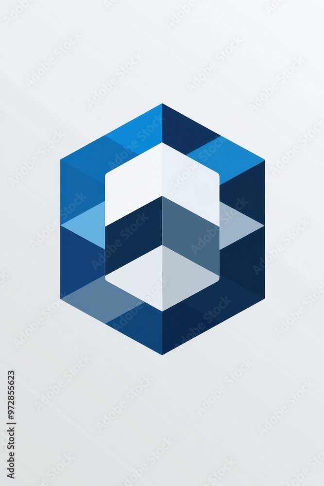 Poster abstract geometric icon in white and blue hexagonal design with modern 3d style