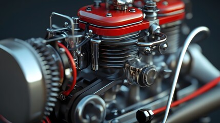 8. **Close-up 3D model of a small gas engine used in lawn mowers with detailed carburetor