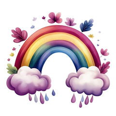 A vibrant rainbow surrounded by delicate clouds and flowers, representing joy, hope, and the beauty of nature.