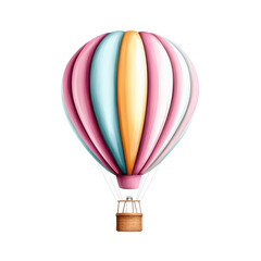 Obraz premium A vibrant hot air balloon with colorful stripes floating against a clear sky, perfect for travel and adventure-themed projects.