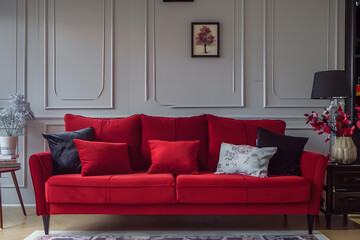 interior room have red sofa and home decor. Generative Ai.