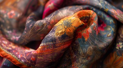 Close Up of a Colorful Floral Fabric Texture