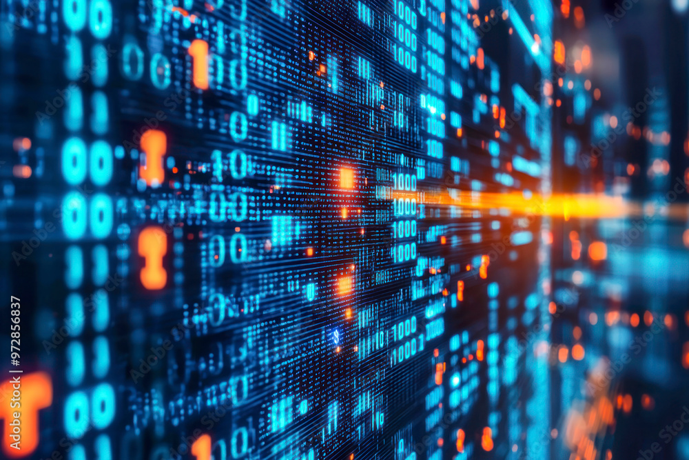 Poster binary code on computer screen for your background business, poster, wallpaper.